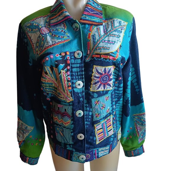 Vtg 90's Women's Jacket XS Colorful Patchwork Embroidered Coldwater Creek India - Picture 2 of 7